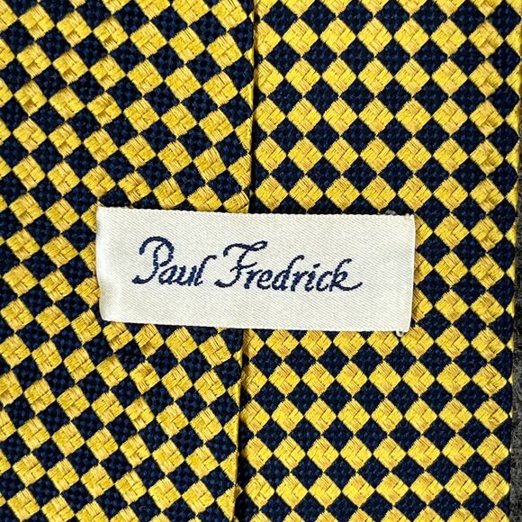 Paul Fredrick Tie Mens 54" Italian Silk Abstract Design Formal Yellow Made USA - Picture 4 of 8